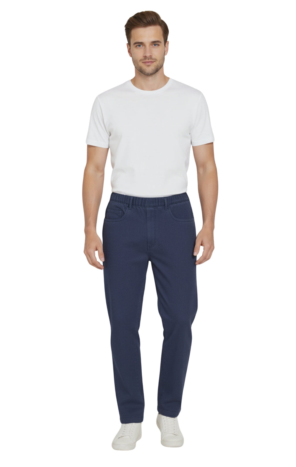 Men’s Lightweight Casual Elastic Waist Pull-On Jeans – Denim & Twill Pants with Easy Fit