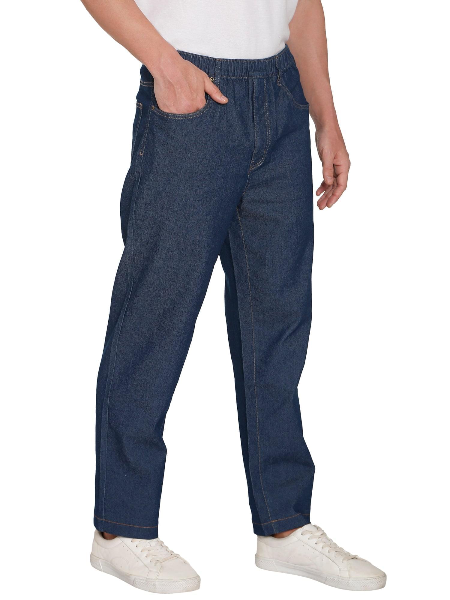 Men’s Lightweight Casual Elastic Waist Pull-On Jeans – Denim & Twill Pants with Easy Fit