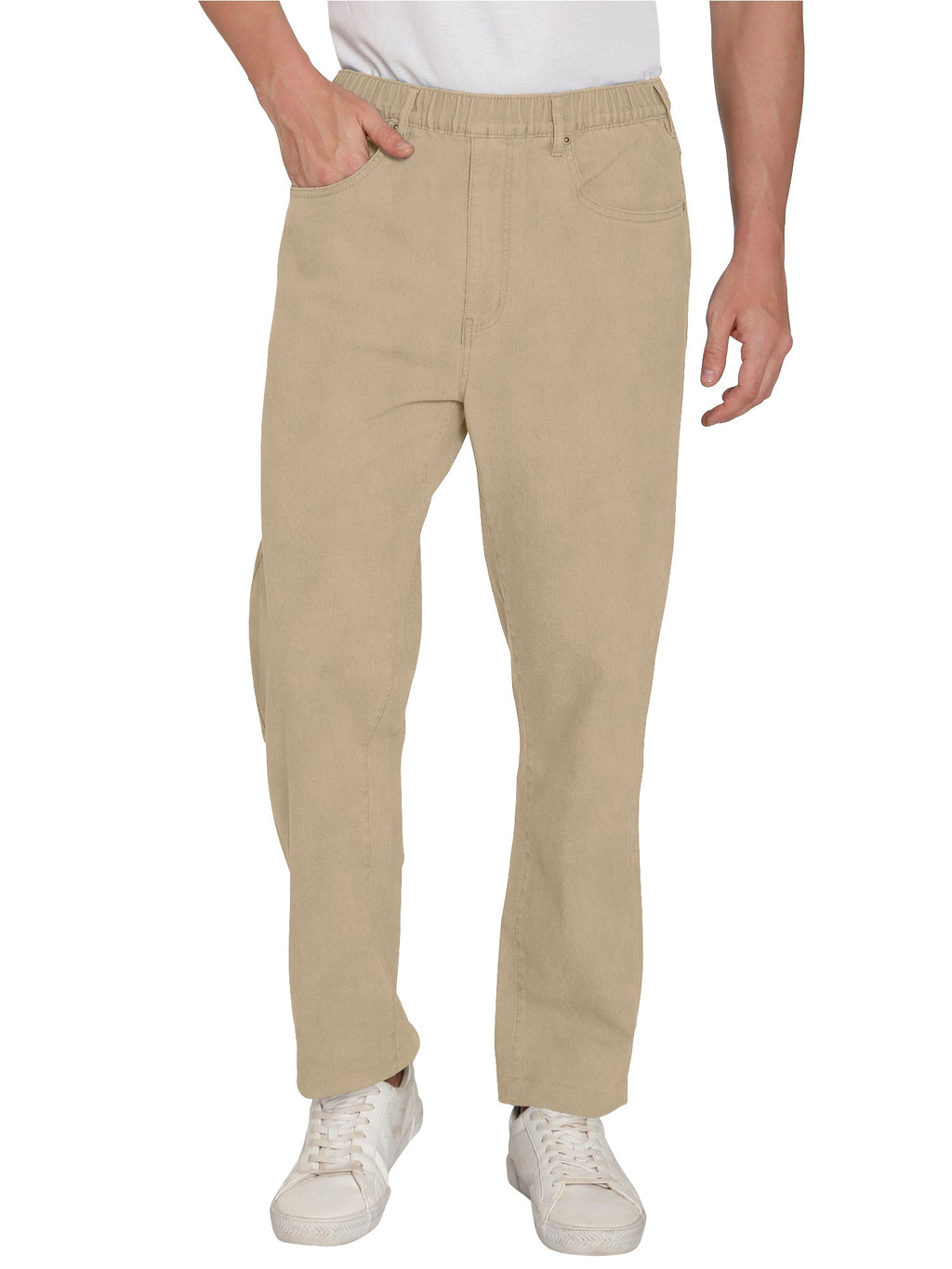 Men’s Lightweight Casual Elastic Waist Pull-On Jeans – Denim & Twill Pants with Easy Fit