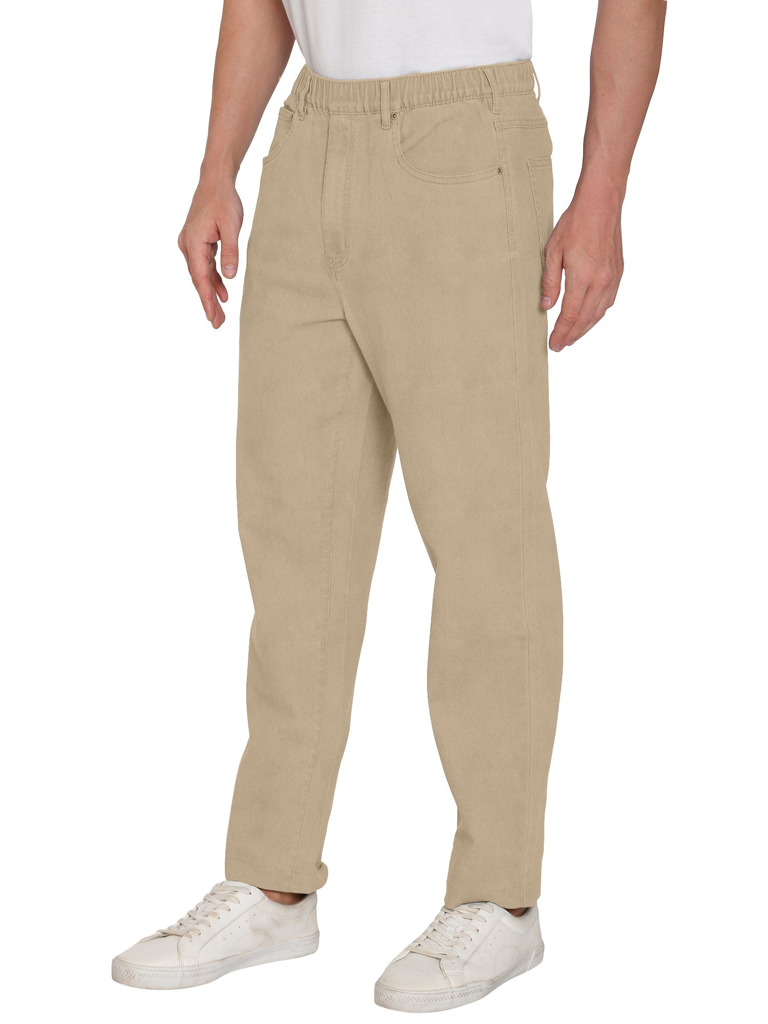 Men’s Lightweight Casual Elastic Waist Pull-On Jeans – Denim & Twill Pants with Easy Fit