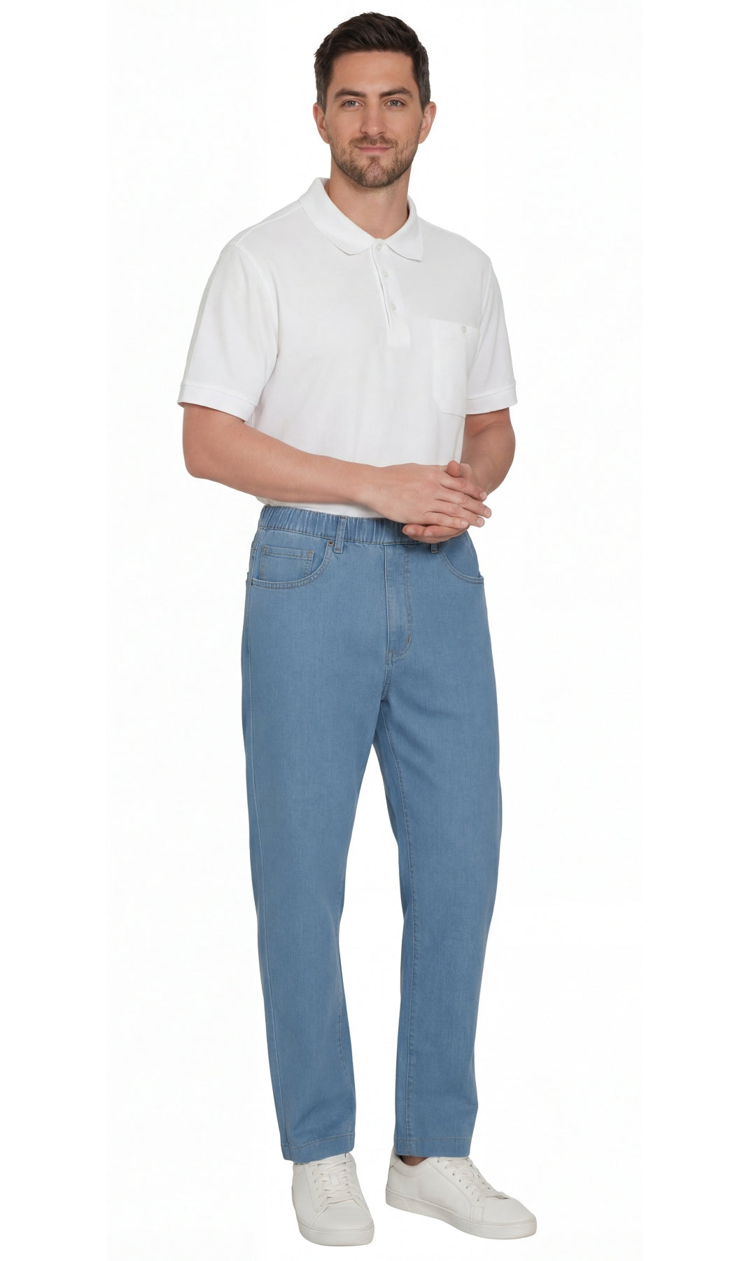 Men’s Lightweight Casual Elastic Waist Pull-On Jeans – Denim & Twill Pants with Easy Fit