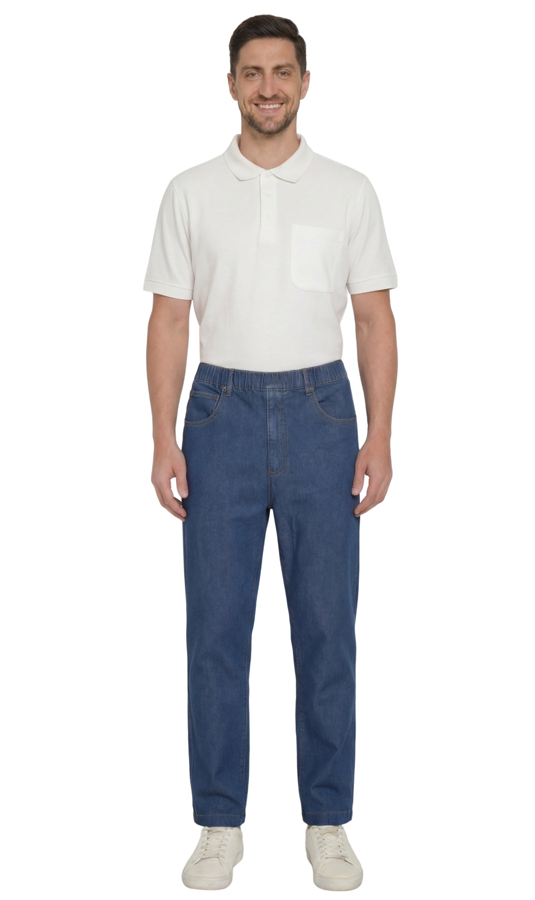 Men’s Lightweight Casual Elastic Waist Pull-On Jeans – Denim & Twill Pants with Easy Fit