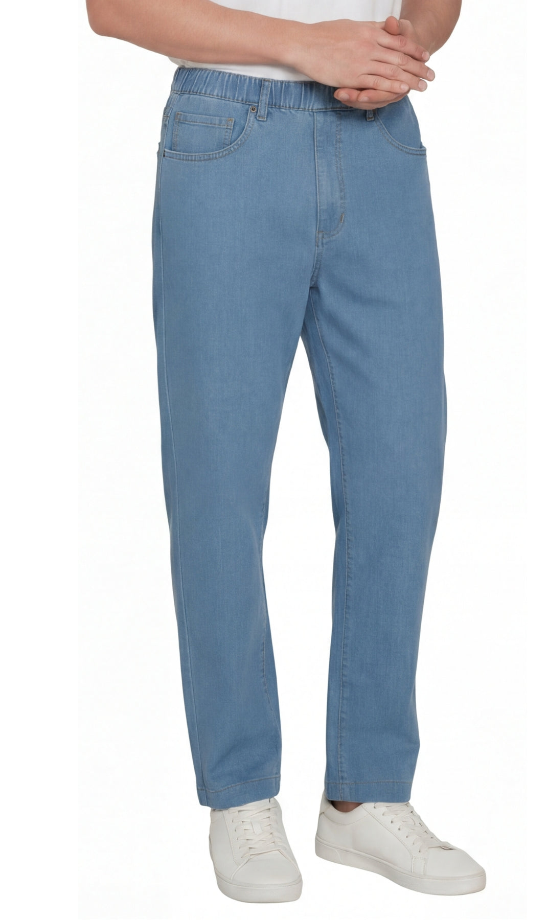 Men’s Lightweight Casual Elastic Waist Pull-On Jeans – Denim & Twill Pants with Easy Fit