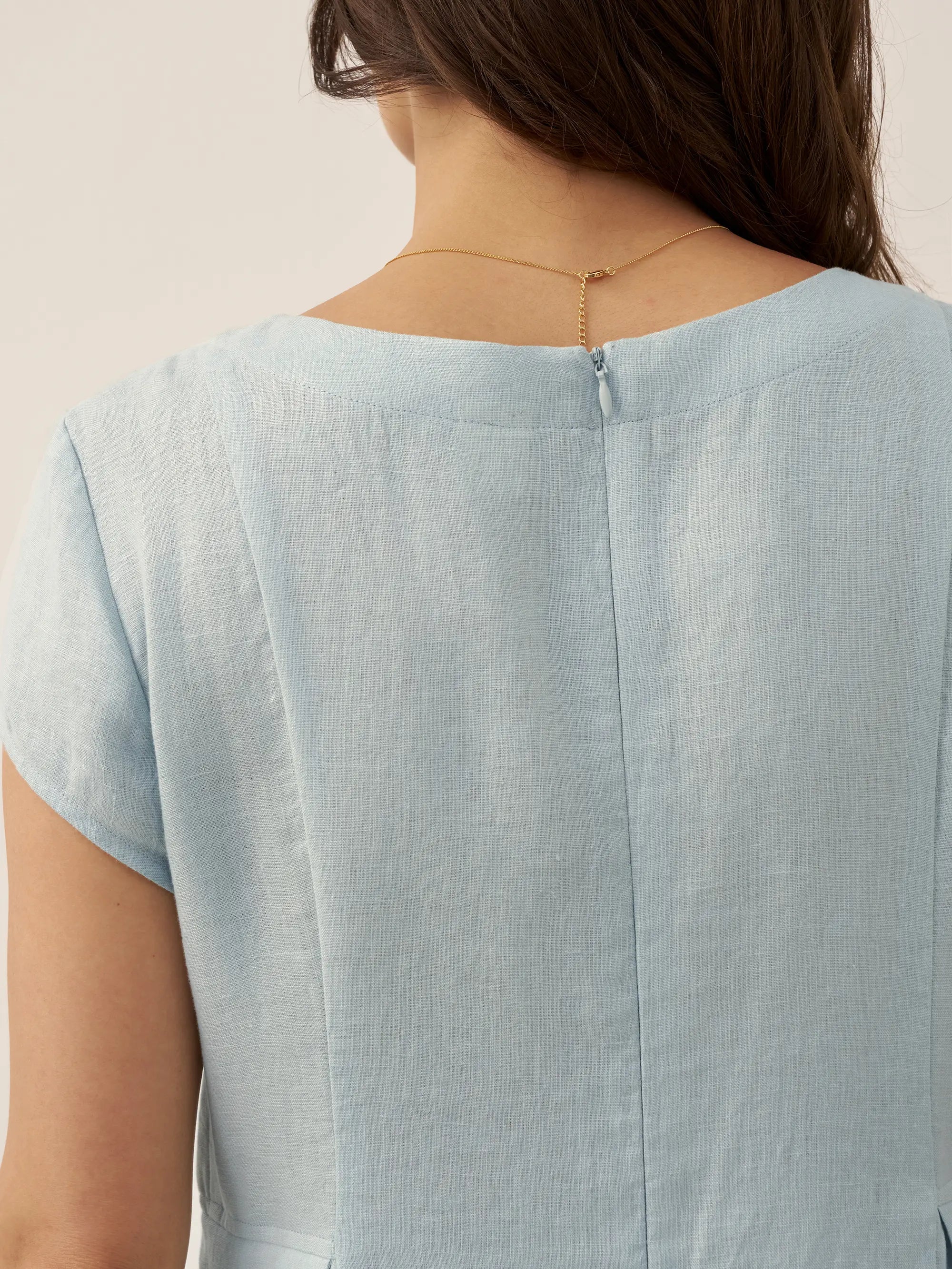 100% Linen Natural Summer V-Neck Dress ALEXA