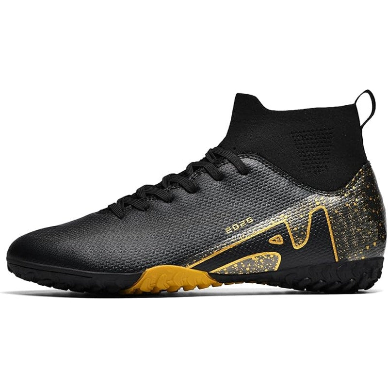 Topsfeba Mens 13 Black Gold Lace Up Soccer Baseball Turf Cleats Athletic Shoes