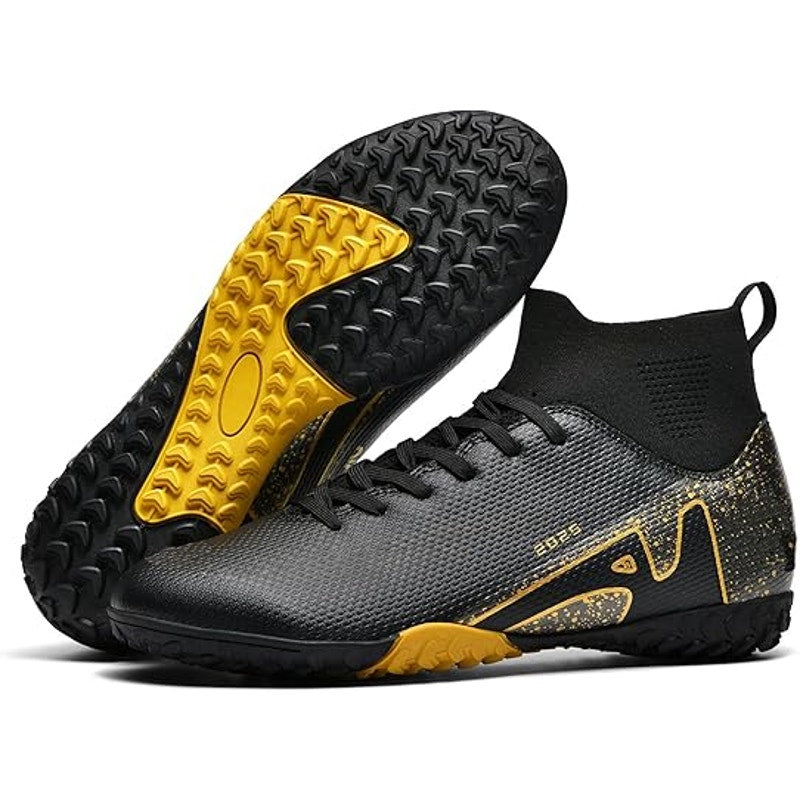 Topsfeba Mens 13 Black Gold Lace Up Soccer Baseball Turf Cleats Athletic Shoes
