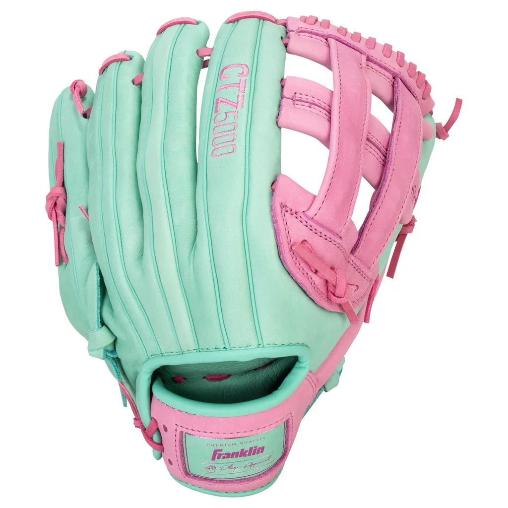 Franklin Sports CTZ5000 12.5" Baseball Glove Mint & Rose – Premium Cowhide Leather Fielding Mitt