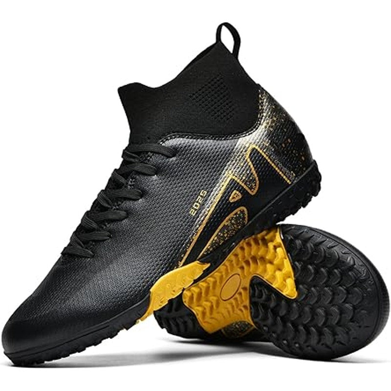 Topsfeba Mens 13 Black Gold Lace Up Soccer Baseball Turf Cleats Athletic Shoes